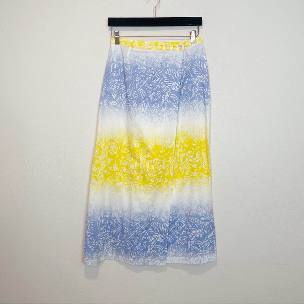 Escada Sport Vintage Faux Wrap Midi Skirt Tropical Leaf Print Size 38/US 2